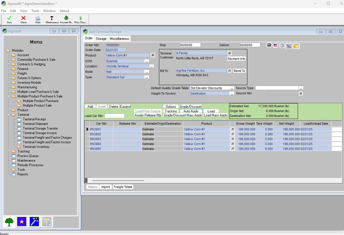Agrosoft Terminal Receipt